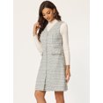thumbnail image 2 of Vestido sin mangas a cuadros de tweed vintage con bolsillos delanteros y botones con cuello en V para mujer Blanco S, 2 of 6