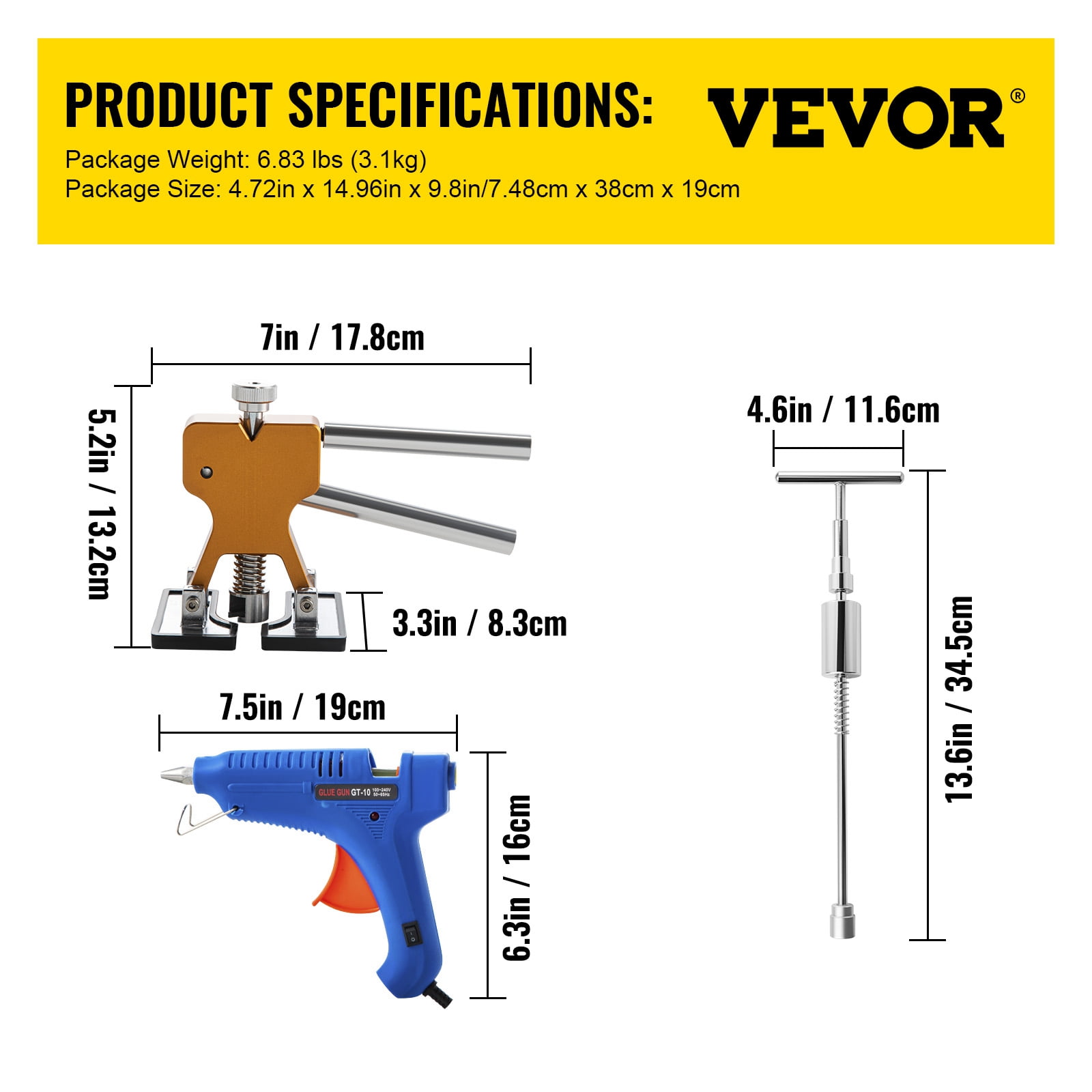 VEVOR Dent Removal Kit 3 Packs Suction Cups Dent Puller Handle Lifter with Gloves and Cloth Paintless Car Dent Puller Remover for Car Dent Repair