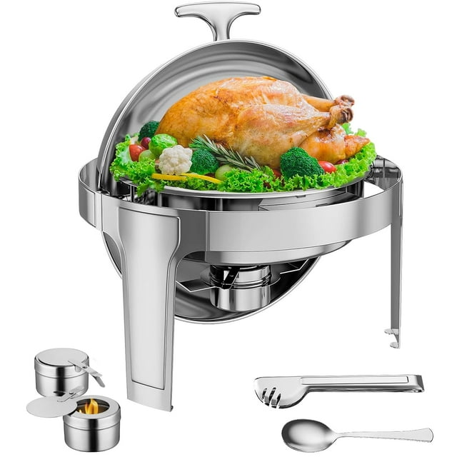 Réchaud Rond en Acier Inoxydable de Qualité Alimentaire pour Traiteur - Ensemble de Buffet à Plateau Roulé 6 QT pour Mariages et Fêtes