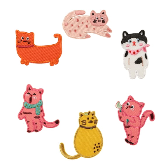 6 Pcs Cats Iron On Patches Sew On Decorative Appliques Embroidered Patches