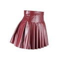 thumbnail image 4 of Seyurigaoka Women Juniors Solid Color Pleated Skirt, High Waist PU Leather Short Skirt, 4 of 6
