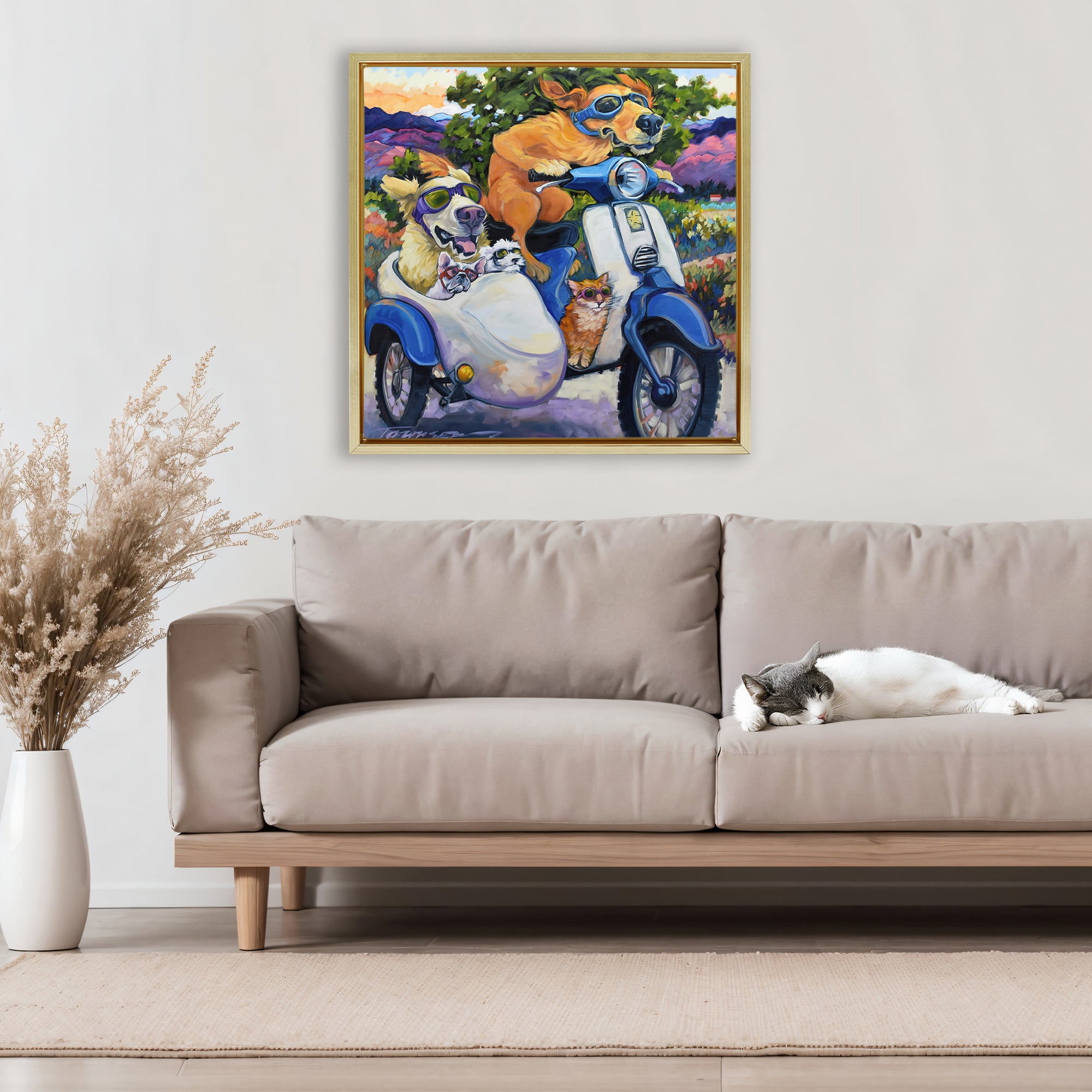 Stupell Industries All Doggled Up Sidecar Gold Framed Floater Canvas Wall Art, design by CR Townsend