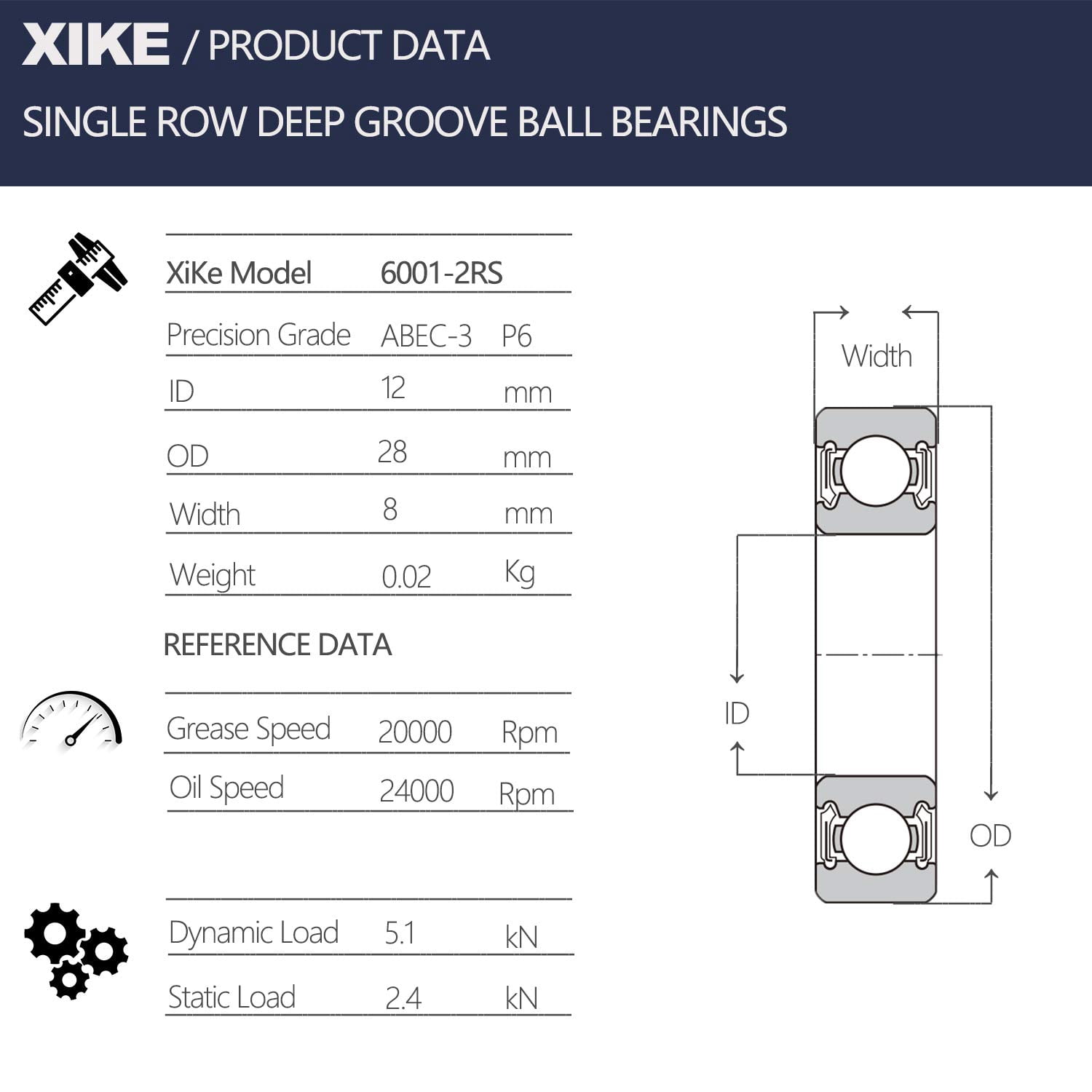 Fafeicy 10-teiliges 6001-2RS Kugellager-Set – 12x28x8 Mm, Doppelt Abgedichtet, -20–200 °C – Für Maschinen, Motoren, Boote & Mehr