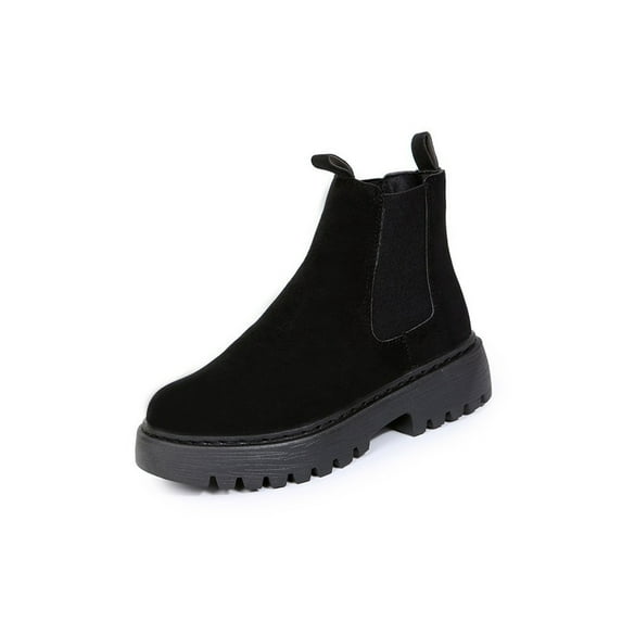 Daeful Women Comfort Pull On Ankle Boots Walking Winter Shoes Work Wear Resistant Combat Booties Black 7