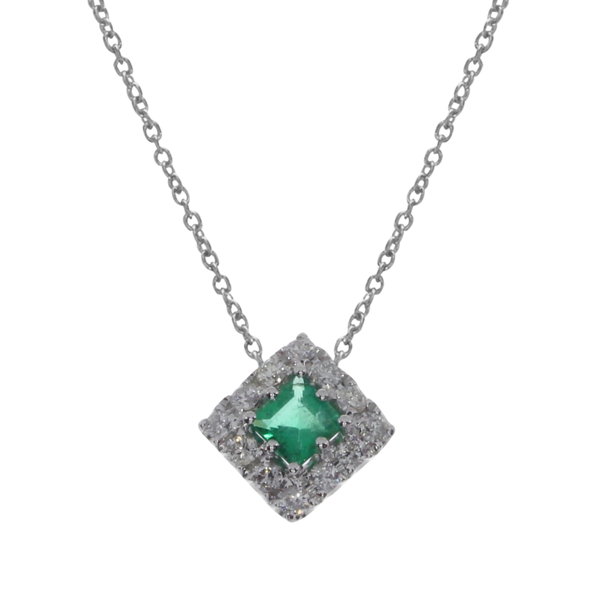 14k White Gold Princess Emerald Pendant Com