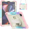 thumbnail image 2 of Case for iPad Pro 12.9 2022/2021/2020/2018 6th/5th/4th/3rd Gen with Screen Protector, 360 Degree Rotating Kickstand Hand Strap Shockproof Cover with Shoulder Strap, Rainbow Pink, 2 of 7