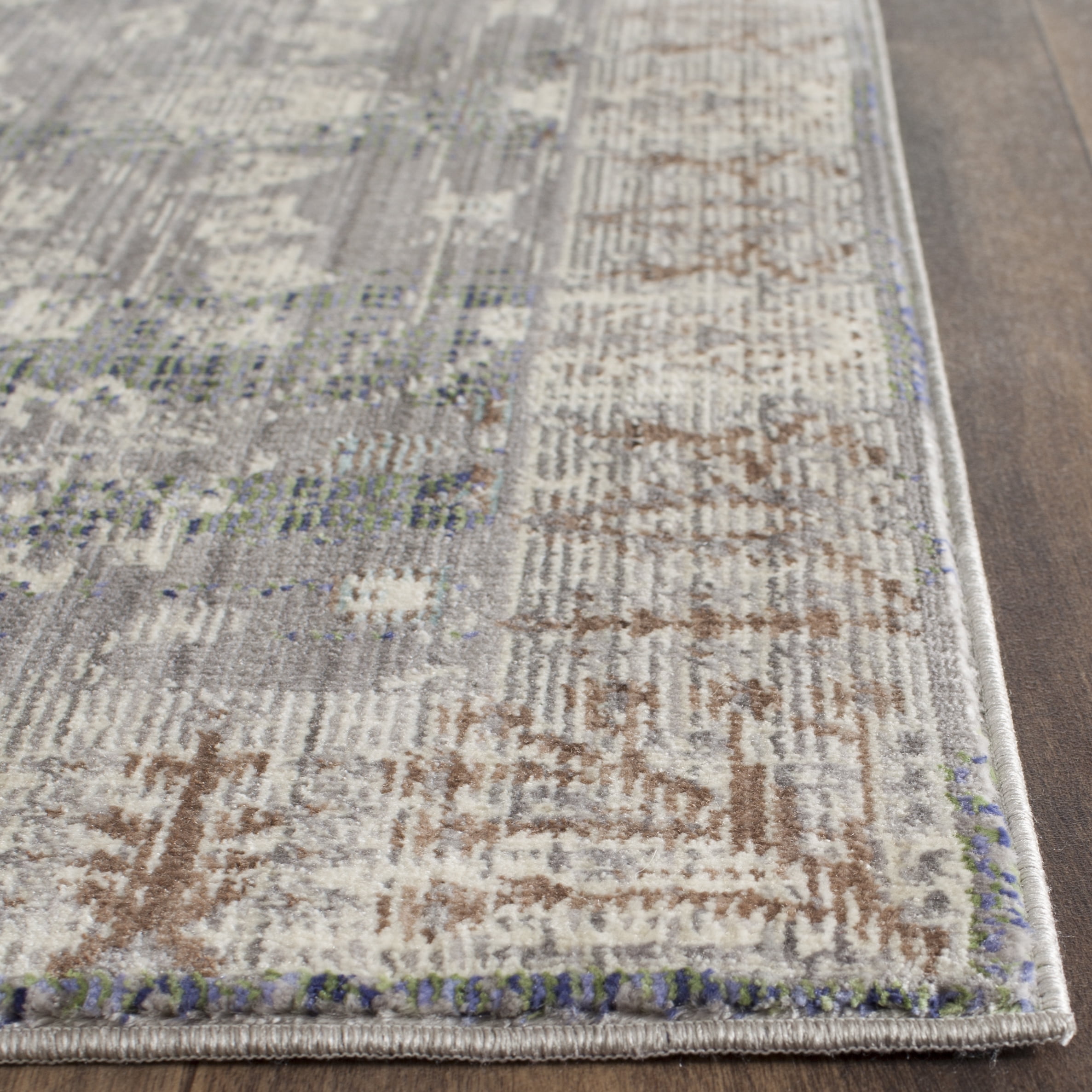 SAFAVIEH Valencia Euanthe Floral Bordered Polyester Runner Rug, Dark Grey/Light Grey, 2'3" x 8'