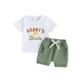 thumbnail image 2 of Aojekbee Toddler Boys Summer Outfits Letter Print Short Sleeves T-Shirt and Elastic Shorts for 2 Piece Vacation Clothes Set, 2 of 10
