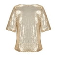 thumbnail image 4 of UPPADA Womens Sequin Print Tops V Neck Sparkly Glitter Blouses Glitter Tank 3/4 Sleeve Shiny Dressy Shirts Cocktail Elegant Top for holiday Evening Party, 4 of 6