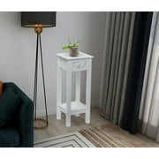 eHemco Plant Decorating Stand End Table Side Table with Storage Shelf, 10 by 10 by 23.7 Inches, White