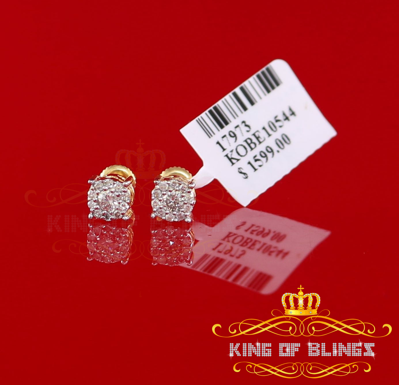 King of Bling's 10K Real Yellow Gold with 0.31CT Real Diamond Men's/Women's Stud Round Earrings
