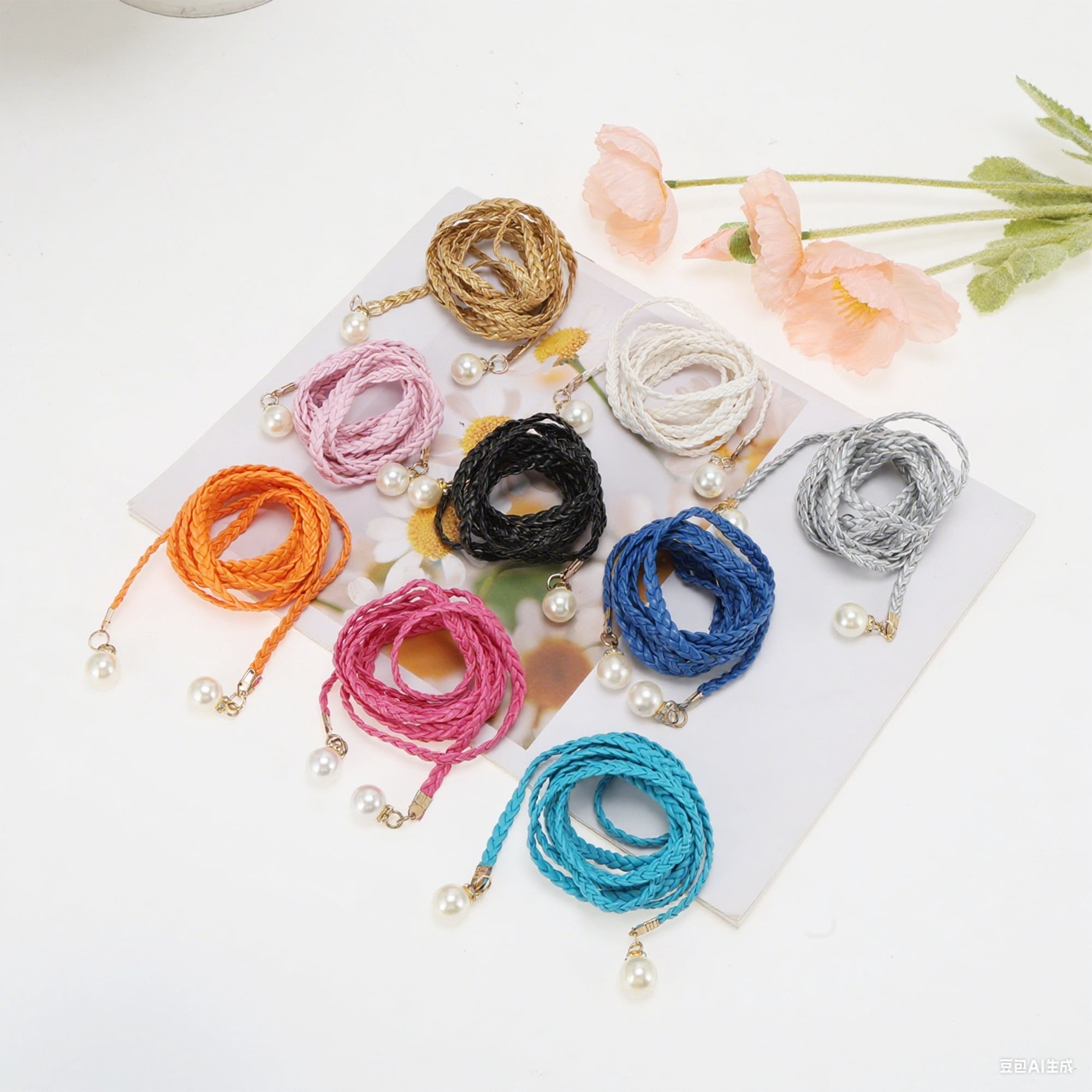 Unique Bargains Stylish Pearl Braiding Woven Rope Belt for Fashionable Outfits 1 Pc Orange