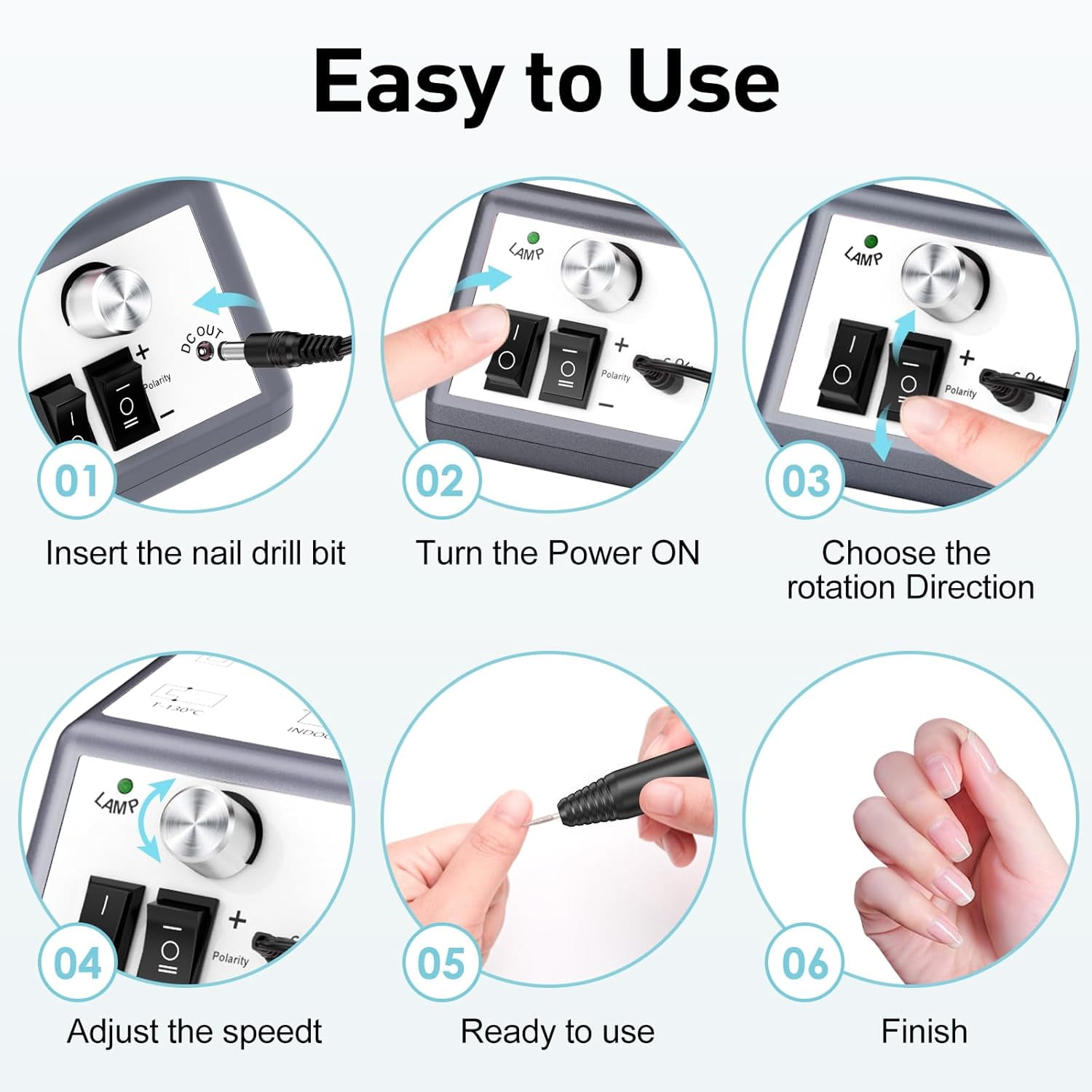 20000 RPM Electric Nail Drill with 6 Bits & 100 Sanding Bands, Low Noise Operation for Manicure, Pedicure & Nail Art