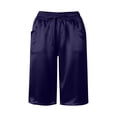 thumbnail image 4 of GEWSEY Women's Silk Satin Capri Pajamas Pants Loungewear Sleep Cropped Pants Elastic Waist Silky Lounge Pj Bottoms with Pocket (Dark Blue, S), 4 of 5