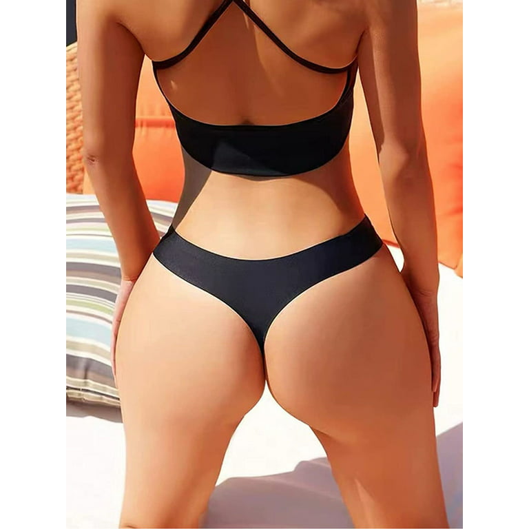 Deago Womens Underwear Thongs Low Rise Seamless Thong Stretch Invisible  Bikini Thongs Panties Multipack (Black, XL)
