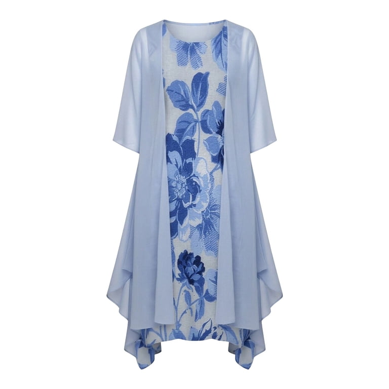 blue floral two piece dress Two Piece Blue Floral Prom Dress
