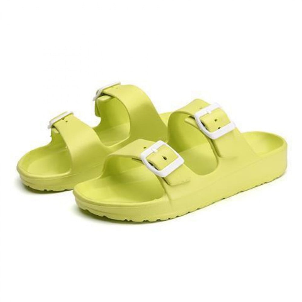 Double buckle flat sandals best sale