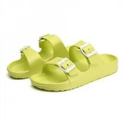 Outdoor indoor Women's Comfort Slides Double Buckle Adjustable Flat Sandals (Green, 41)