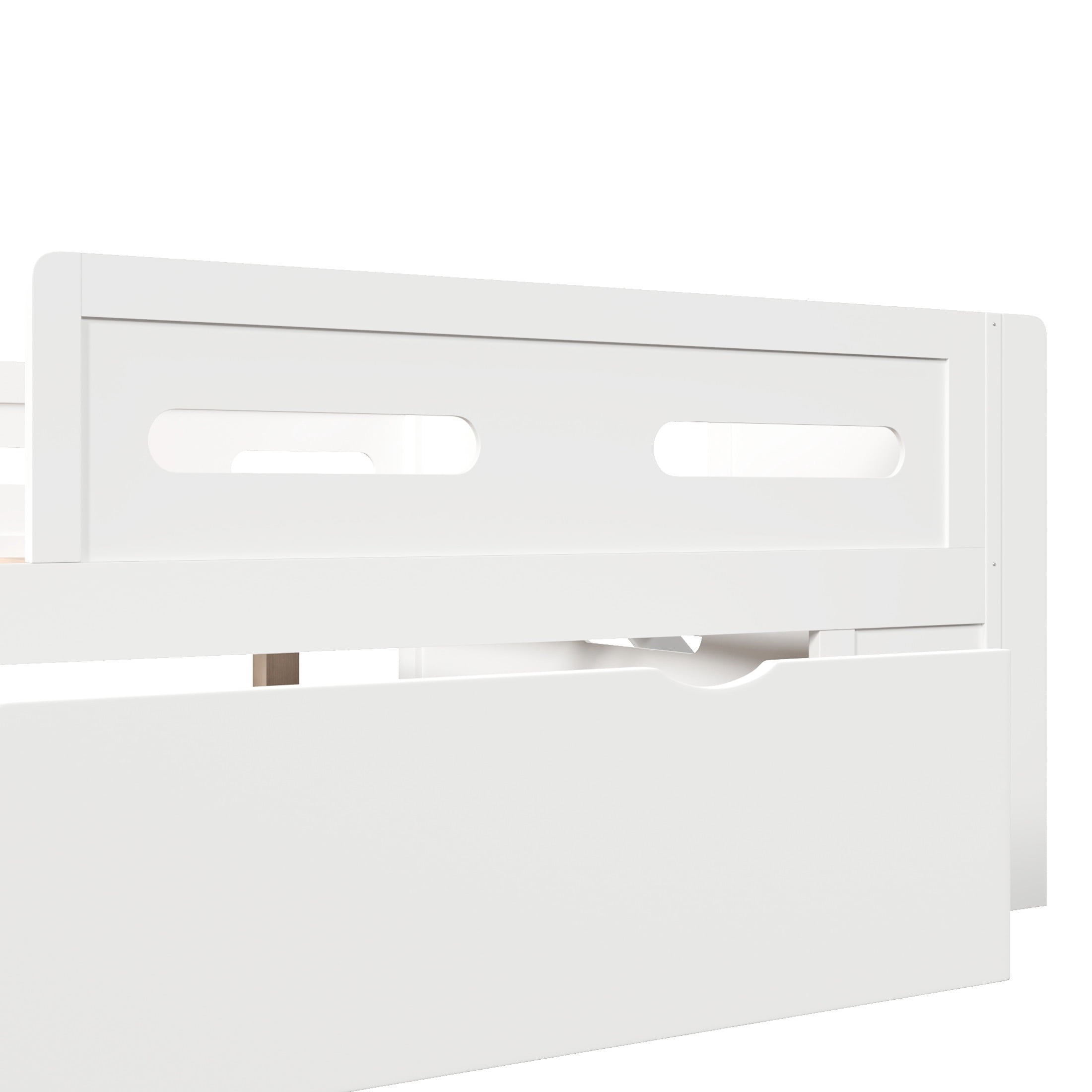 Noble House Genrix Full Size Pine Wood Platform Bed with Guardrail and Storage Drawer, Kids Bed Frame, White