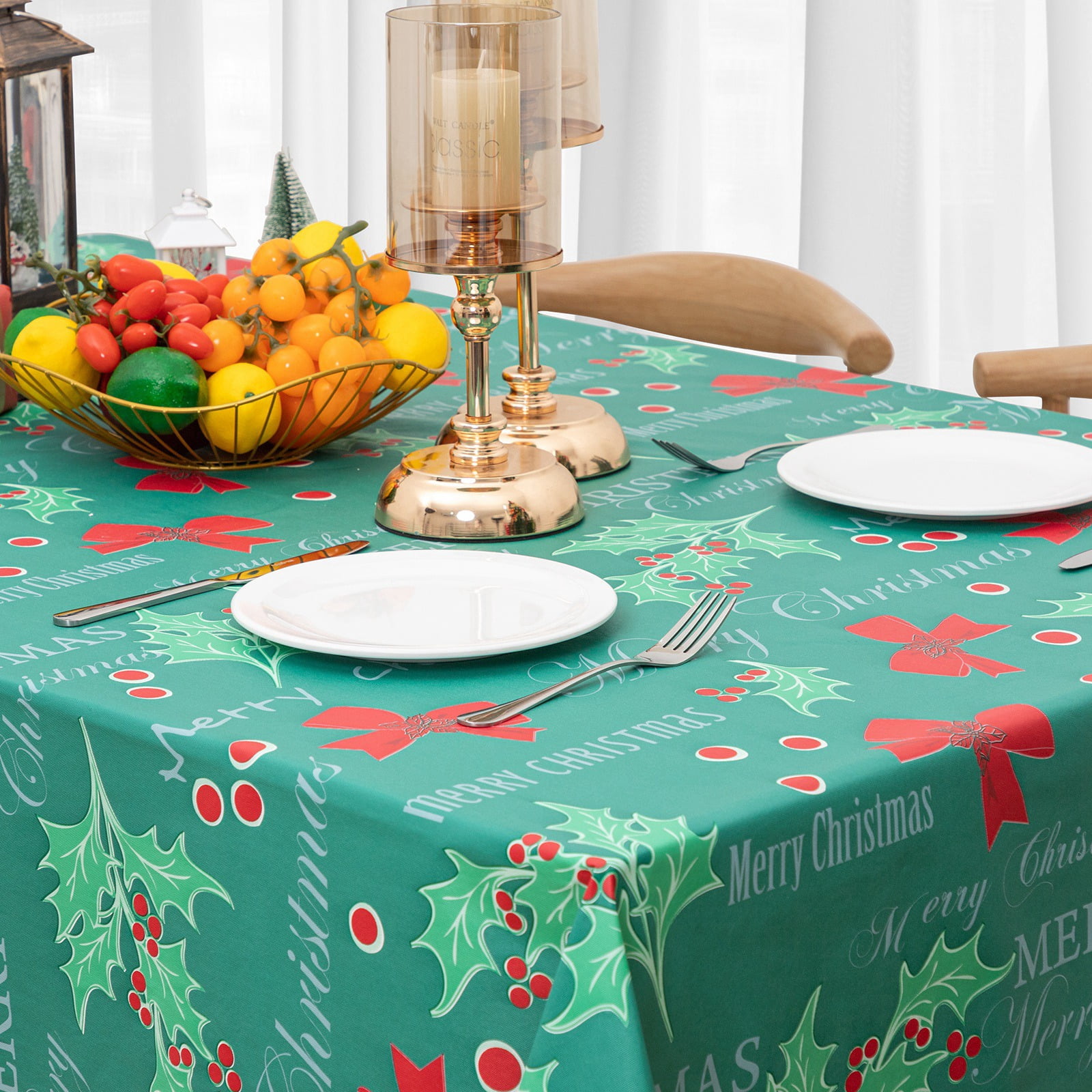 RAY STAR Christmas Tablecloth 60x120 inch Rectangle Xmas Tablecloth Waterproof Vinyl Tablecloth with Flannel Backing
