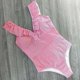 thumbnail image 3 of Traje de baño de una pieza Hanzidakd con volantes y rayas para mujer, monokini fruncido con cuello en V, rojo M, 3 of 6