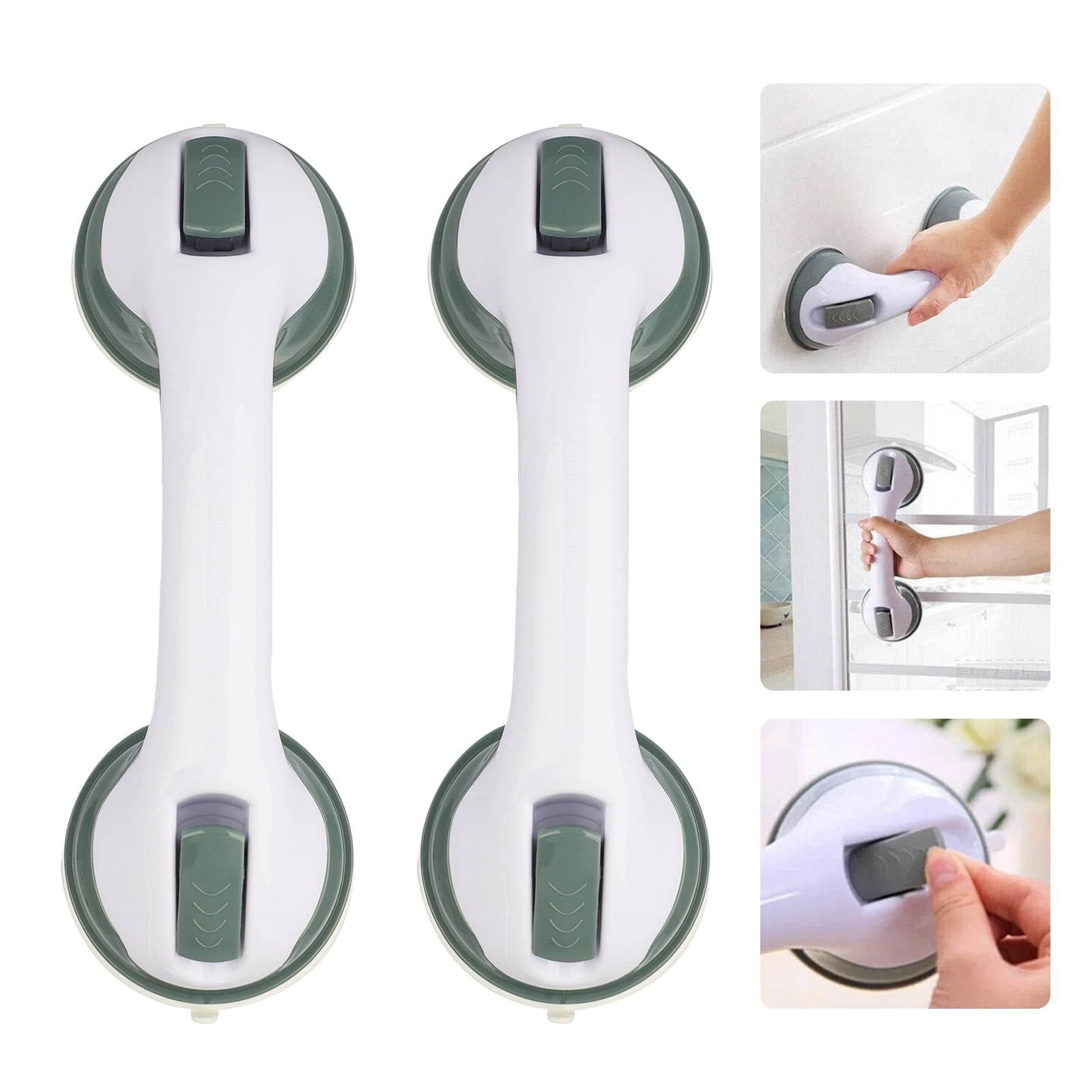 2 Pcs Bathroom Shower Grab Bars, EEEkit 12'' Shower Handle, Safety Anti-Slip Bath Grip Hand Rail, Strong Hold Suction Bathroom Shower Support Balance Grip Bar for Elderly, Seniors
