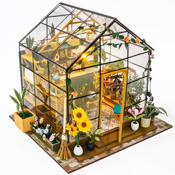 Diy Miniature Dollhouse Kit, Green House With Furniture And Led Lights, Wooden Dollhouse Kit, Best Birthday And Christmas Gifts For Women And Girls (Cathy'S Flower House)