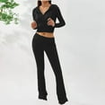 thumbnail image 2 of DDAPJ pyju Y2K Outfits Set Women Two Piece Knitted Set Long Sleeve Zipper Hoodie Crop Top High Waist Trousers Tracksuit Black S, 2 of 7