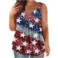 thumbnail image 1 of KIHOUT Plus Size Women's 4th of July Tank Top V Neck Button Sleeveless Front Ruffled Print Tunic Tops Navy XL, 1 of 4