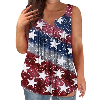 WEITUN American Flag Tank Top Women - Thin Blue Line Patriotic Shirt, Stars & Stripes Racerback Tee