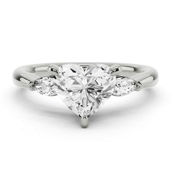 Blue Jewel 1.81 Ct Heart Cut Engagement Ring with Accent Diamonds - 14K White Gold Plated - 3 Stone Bridal Ring - Lab-Created Simulated Diamond Jewelry - Great Proposal or Anniversary Gift