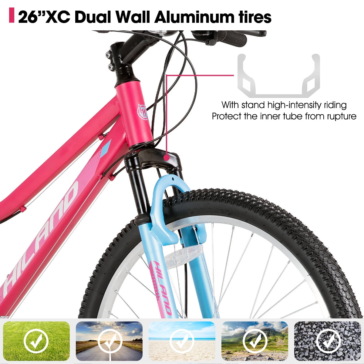 Hiland 26 Inch Mountain Bike, 18 Speed MTB with Dual Disc Brake, Mountain Bike for Men Women, High Carbon Steel Frame Bicycle