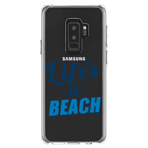 DistinctInk Clear Shockproof Hybrid Case for Samsung Galaxy S9  PLUS (6.2" Screen) - TPU Bumper Acrylic Back Tempered Glass Screen Protector - Life's a Beach
