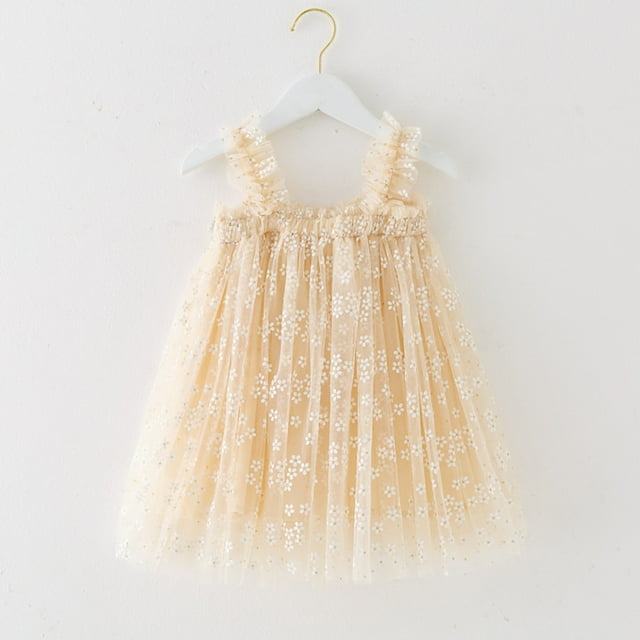 Robes pour Fille, Robe en Tulle Sans Manches à Volants, Robes de Printemps pour Filles, Robes d'Été, Tenue pour Bébé Fille 5-6 Ans