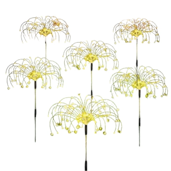 Outdoor Decorative Garden Stake Lights Waterproof Metal Wire Firework Shape Solar Powered LED Pathway Lamp Set of 5