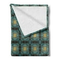 thumbnail image 2 of Fractal Soft Flannel Fleece Throw Blanket, Vintage Blossoms Digital Artwork Graphic Ethereal Fantasy, Cozy Plush for Indoor and Outdoor Use, 50" x 70", Pale Blue Mustard, by Ambesonne, 2 of 5