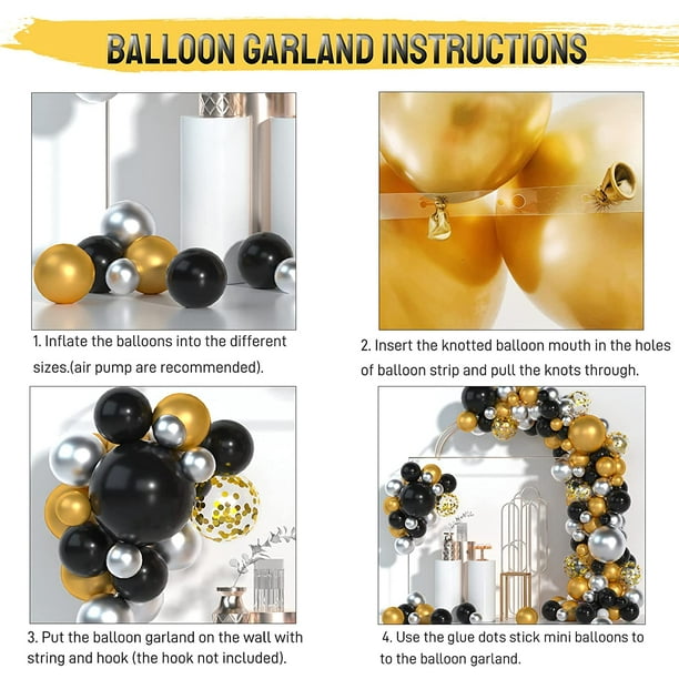 Acheter 110 pcs Chrome Argent Or Ballons Arch Kit Noir Ballon