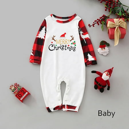 

NEGJ Matching Family Pajamas Sets Christmas PJ s Letter Print Top And Plaid Pants Jammies Sleepwear For Baby