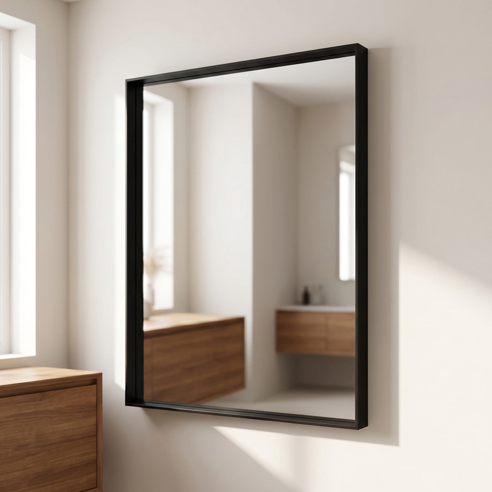 Gleamira 28"x36" Bathroom Wall Mounted Mirror Vanity Rectangular Mirror with Deep Frame, Black
