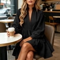 thumbnail image 4 of QSAWXQZ Women's Long Sleeve Mini Dress V Neck Tiered Ruffle Hem Lantern Sleeve A Line Dress for Casual Fall S, 4 of 7