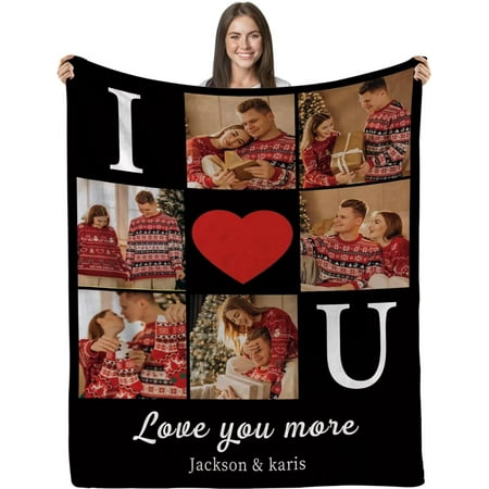 AISENIN Blanket with Picture Customized Thow Blanket with Photo Text for Mom Dad Husband Wife Kids Girlfriend Boyfriend Friends Personalized Blanket for Birthday Christmas