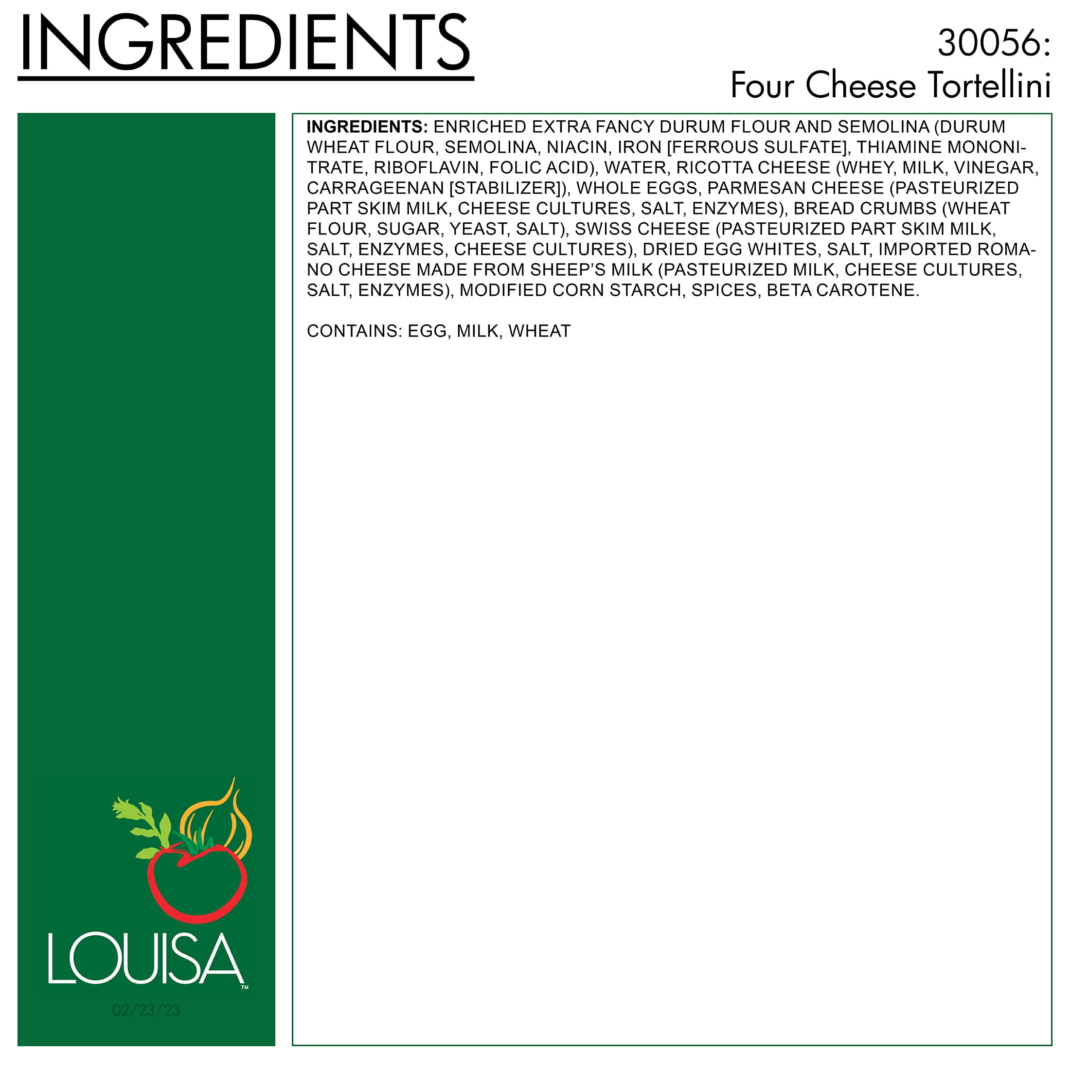 Louisa Four Cheese Tortellini, 19 oz Bag – Frozen Stuffed Pasta Appetizer with Ricotta, Mozzarella, Parmesan & Romano