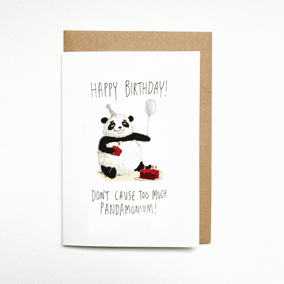 Happy Birthday Panda Card - Cute Panda with Cake and Balloon Design - Blank Inside - Perfect Birthday Greeting Card for Friends and Family