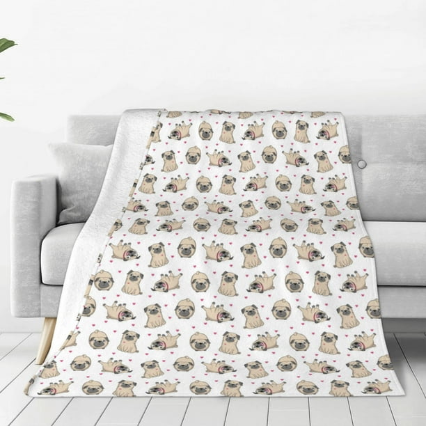 Balery Pugs Manta de Felpa Suave y Acogedora – Cobija de Franela Aterciopelada para Cama, Lavable y Cálida para Sofá, Mascotas, Transpirable-60"x50"