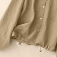 thumbnail image 4 of Women Linen Hooded Crop Jacket, Button Front Long Sleeve Drawstring Hem Shacket with Pockets, Lightweight Loose Fit Casual Coat Brown XL(XL), 4 of 9