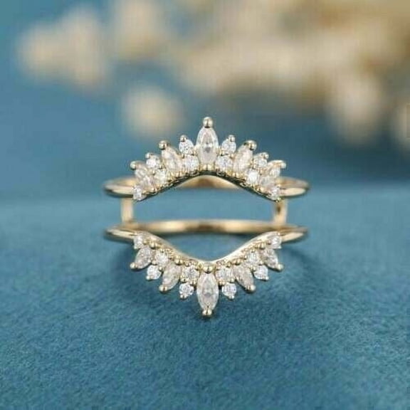 Divine Creation 14K Yellow Gold Plated 2.00 Ct Marquise Cut White Diamond Enhancer Guard Wrap Ring 925 Sterling Silver For Women's -4.5
