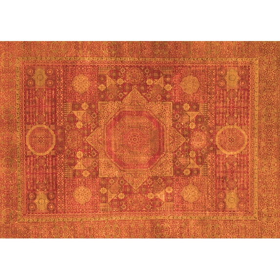 Ahgly Company Indoor Rectangle Oriental Orange Modern Area Rugs, 7' x 9'