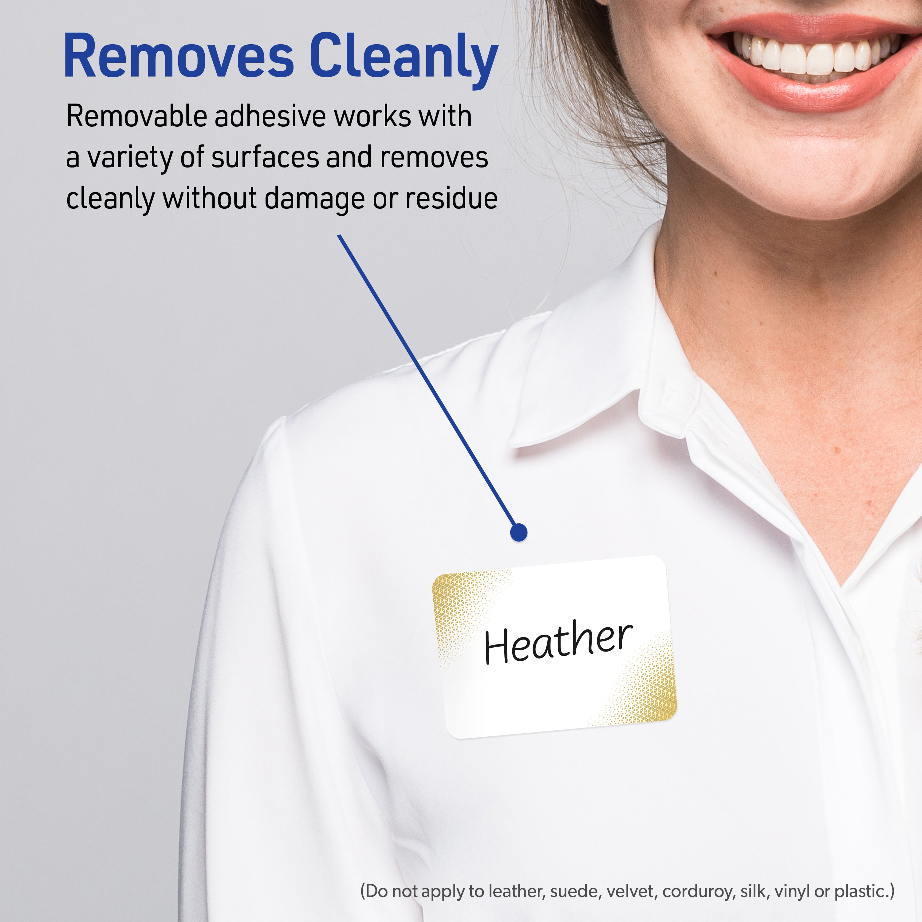 Avery Adhesive Name Tags, 2-1/3" x 3-3/8", Matte White, Gold Blush