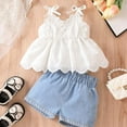 thumbnail image 4 of Toddler Girls 2 Piece Outfits Lace Strap Ruffle Top with Denim Shorts Fashion Summer 2024 2PCS Sets, 4 of 6