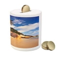 thumbnail image 3 of Palm Tree Piggy Bank, Tropical Beach Serenity in Nature Exotic Fruit Coconut Rocks Seascape Print, Ceramic Coin Bank Money Box for Cash Saving, 3.6" X 3.2", Green Brown, by Ambesonne, 3 of 4